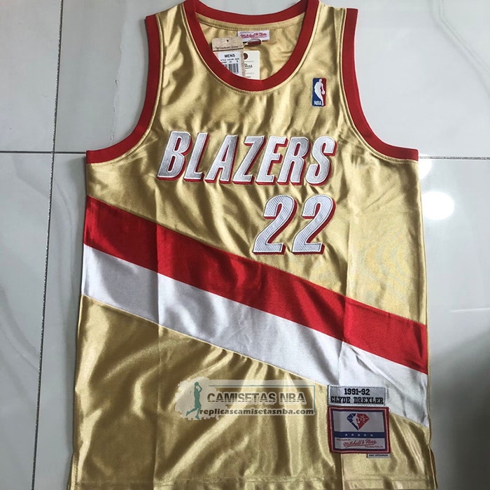 Camiseta Portland Trail Blazers Clyde Drexler NO 22 Mitchell & Ness 1991-92 Oro